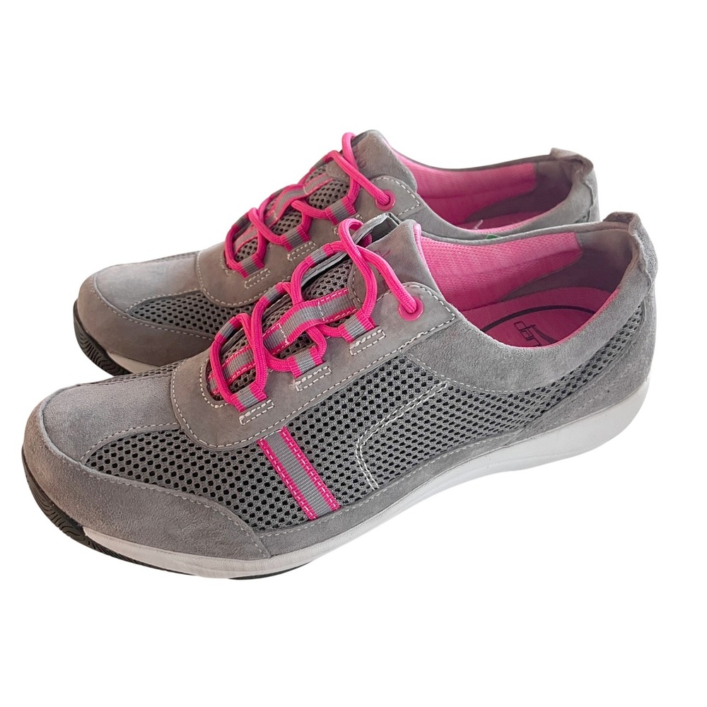 Dansko Elise Sneakers Women 40 Grey Pink Suede Mesh Walking Comfort Shoes